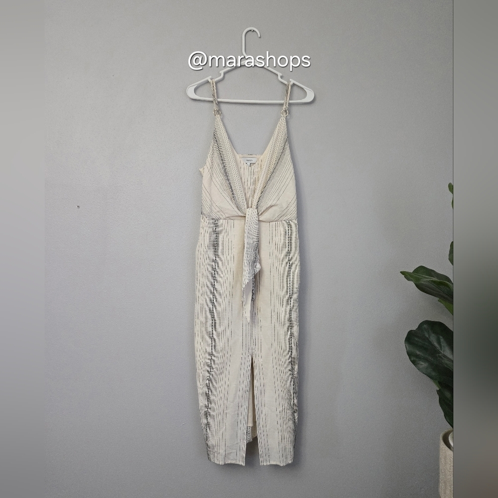 Reiss Kay Stripe Tie Front Striped Dress in Ivory - Picture 3 of 7